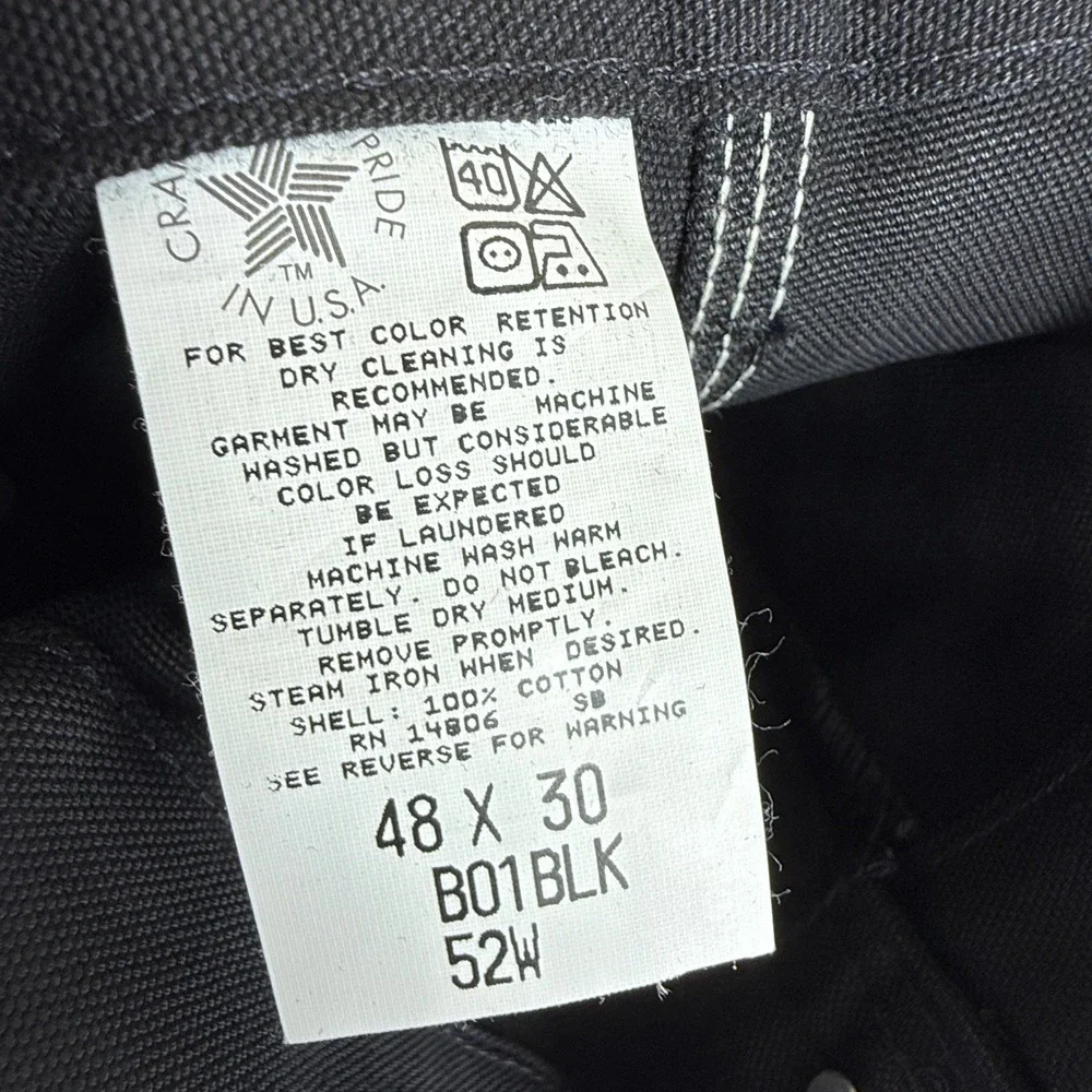 Carhartt B01 BLK 52W Double Front Work‎ Dungaree Pants Black 48x30 USA NWT